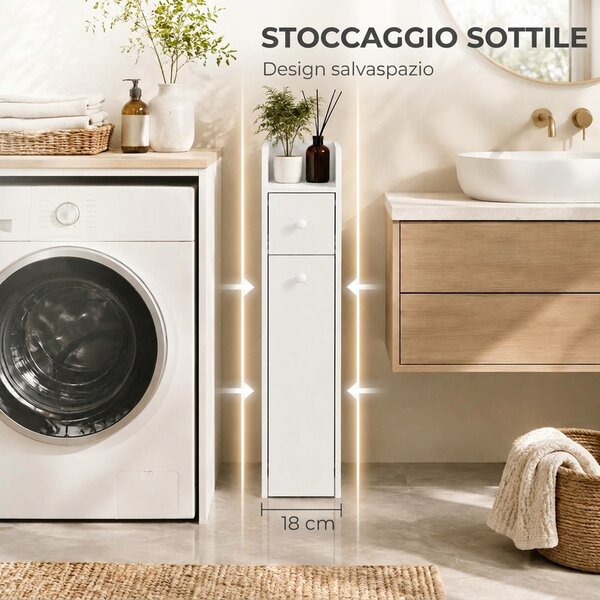 HOMCOM Mobiletto Bagno Salvaspazio, 3 Livelli con Cassetti e Ruote, Bianco | Aosom Italy
