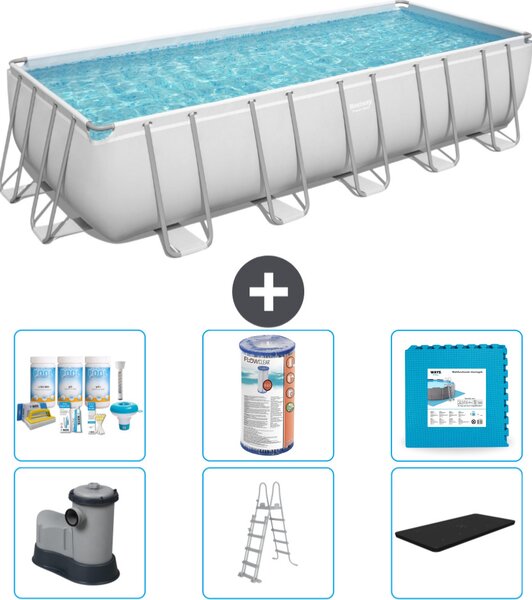 Piscina rettangolare Bestway Power Steel - 640 x 274 x 132 - Grigio - compresa pompa - scaletta - copertura pacchetto manutenzione - filtro - pavimento in piastrelle