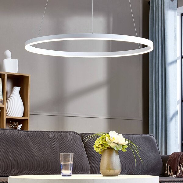 Lampada LED a sospensione Arcchio Albiona, bianca, 1 anello, Ø 80 cm Albiona Arcchio, dimmerabile, Bianco / Opale, Cucina, Metallo, Moderno