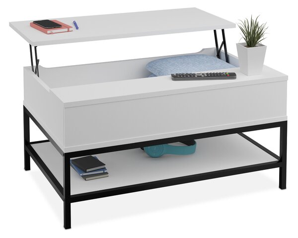 Tavolino pieghevole Relaxdays con ripiano, tavolino da salotto con vano portaoggetti, effetto legno, dimensioni: 45,5x90x60 cm, bianco/nero