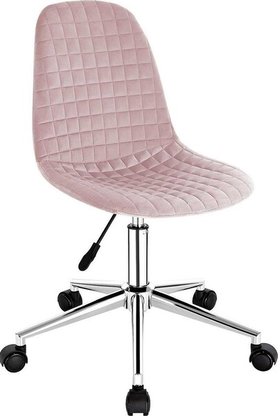 Sgabello da lavoro - Velluto rosa - Ergonomico - Su rotelle - Regolabile in altezza - Senza braccioli