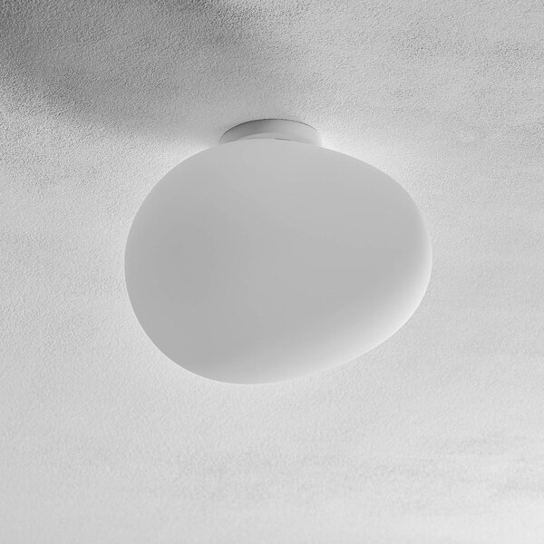 Foscarini Plafoniera di design Gregg media, dimmerabile, Bianco / Opale, Soggiorno / Sala da pranzo, Vetro, Design, Plafoniera