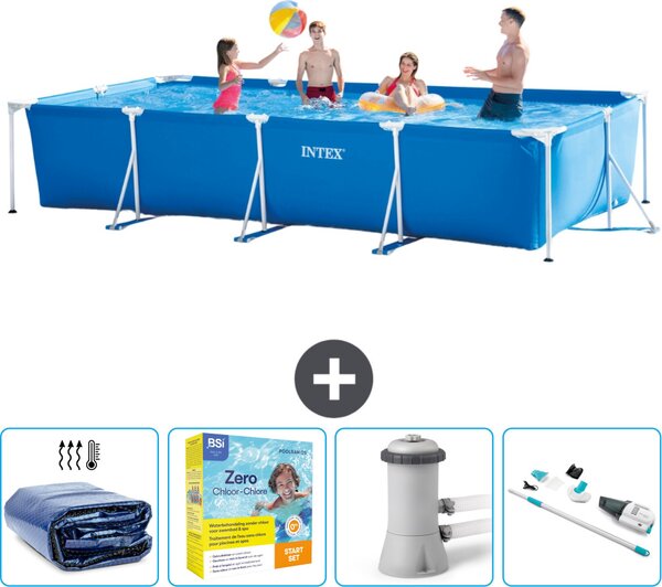 Piscina Intex con struttura rettangolare - 450 x 220 x 84 cm - Blu - include tenda da sole - pacchetto manutenzione - pompa filtro per piscina - hoover