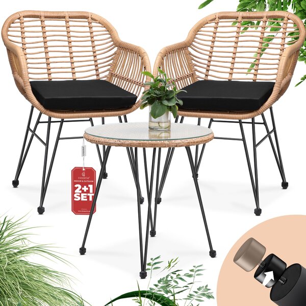 Casaria Set da Balcone 3 Pezzi Tavolino e Sedie da Giardino Effetto Polyrattan Salottino da Terrazzo