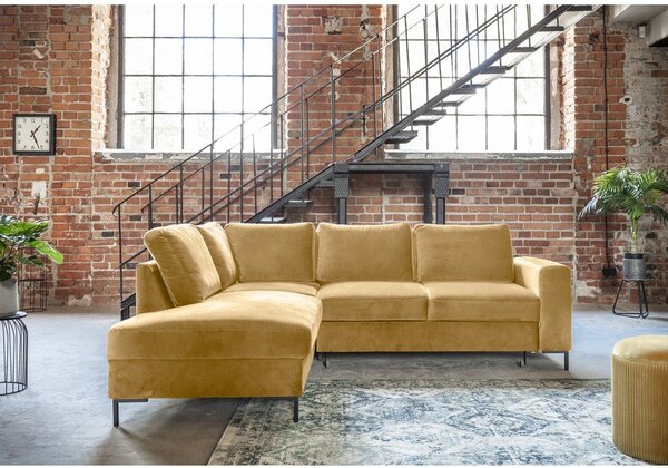 Divano letto angolare in velluto giallo (angolo sinistro) Lofty Lilly - Miuform