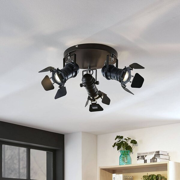 Plafoniera soffitto Tilen Lindby, dimmerabile, Nero, Soggiorno / Sala da pranzo, Metallo, Industriale, Plafoniera
