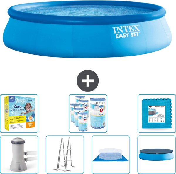 Piscina gonfiabile rotonda Easy Set di Intex - 457 x 107 cm - blu - pompa inclusa - scaletta - telo per il pavimento - pacchetto di manutenzione della copertura - filtro - piastrelle per il pavimento