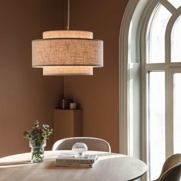 Lampada a sospensione Globen Lighting, Noah Bouclé, dimmerabile, Beige, Soggiorno, Tessuto / Tessile, Scandinavo