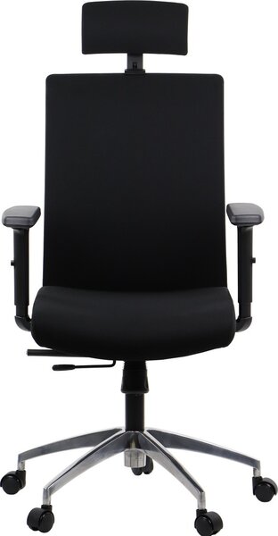 Sedia da ufficio ergonomica girevole RIVERTON F/H/AL, braccioli regolabili, poggiatesta, base in alluminio, seduta scorrevole (avanti-indietro), nero