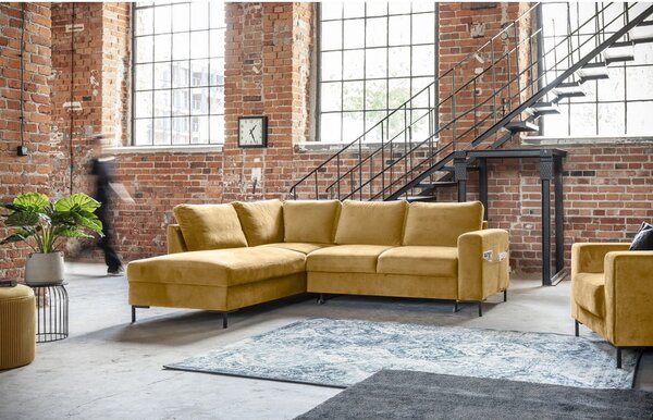 Divano letto angolare in velluto giallo (angolo sinistro) Lofty Lilly - Miuform