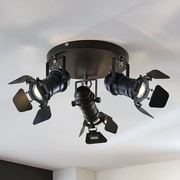 Plafoniera soffitto Tilen Lindby, dimmerabile, Nero, Soggiorno / Sala da pranzo, Metallo, Industriale, Plafoniera