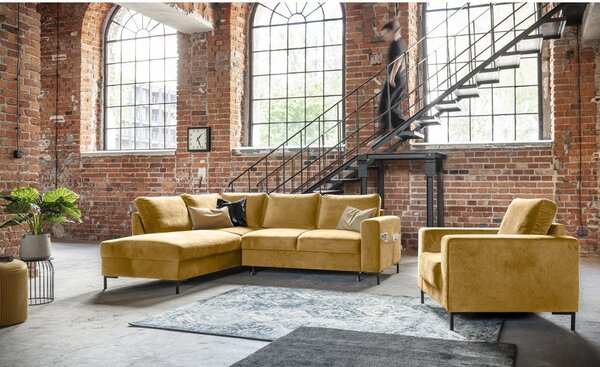 Divano letto angolare in velluto giallo (angolo sinistro) Lofty Lilly - Miuform