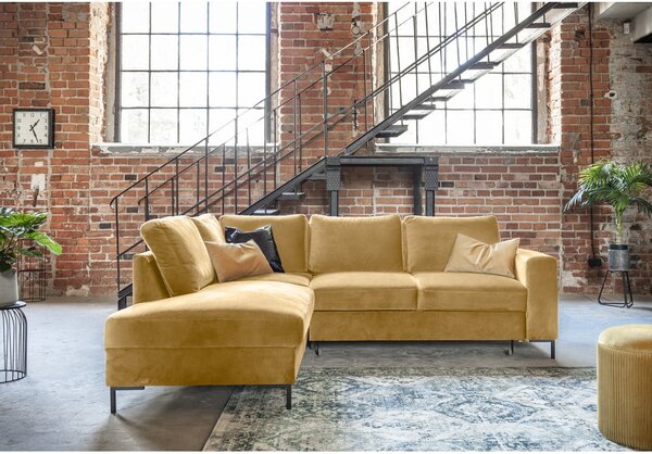 Divano letto angolare in velluto giallo (angolo sinistro) Lofty Lilly - Miuform