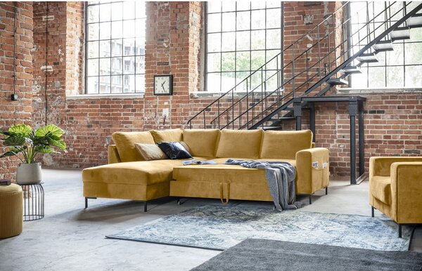 Divano letto angolare in velluto giallo (angolo sinistro) Lofty Lilly - Miuform