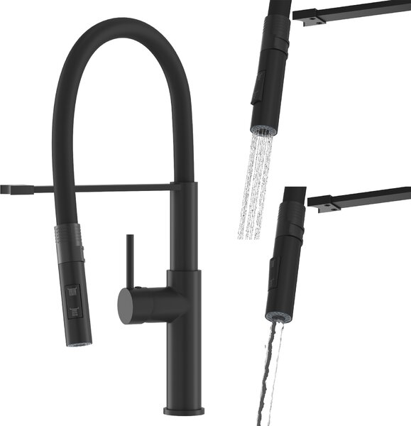 Granitan | Miscelatore da cucina Soria - Nero - Altezza 470 mm - Bocca flessibile - Miscelatore estraibile