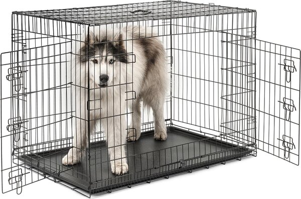 Gabbia da trasporto per animali lionto, gabbia pieghevole in metallo con parete divisoria, base in plastica e chiusura di sicurezza, 106x71x77 cm