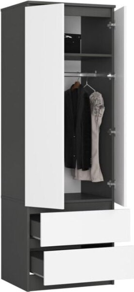 BDW, armadio 2 ante 2 cassetti, 180x60x51 cm, grafite/bianco