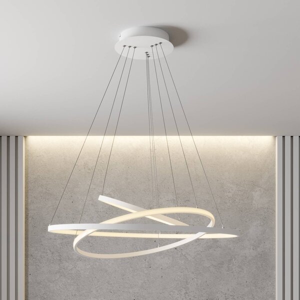 Lucande Lampada LED a sospensione Ezana, bianca, metallo, Ø 80 cm Ezana Lucande, dimmerabile, Bianco / Opale, Soggiorno / Sala da pranzo, Metallo, Moderno