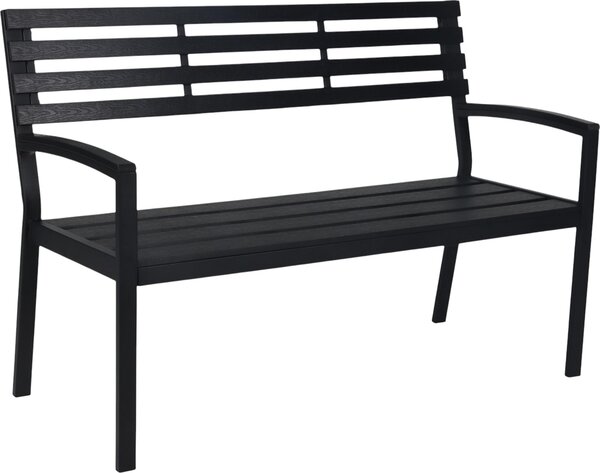 Panchina da giardino Relaxdays, a 2 posti, A x L x P: 88 x 128 x 59 cm, plastica e metallo, panchina da giardino, terrazza, balcone, nera