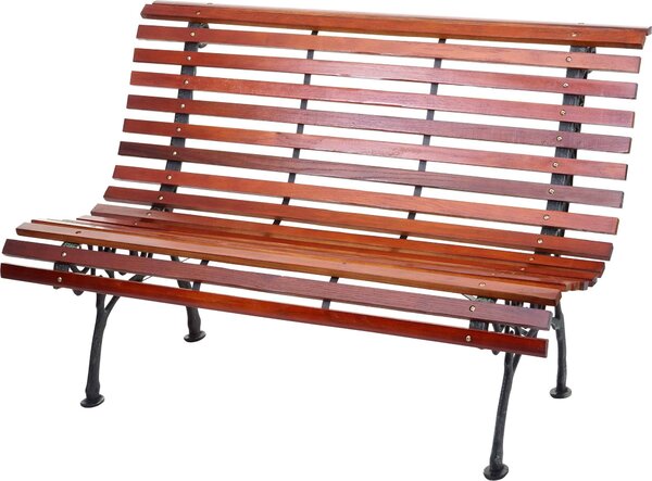 Panchina da giardino MCW-F97, panchina da parco in legno, a due posti in ghisa e legno, 122 cm, 22 kg ~ marrone