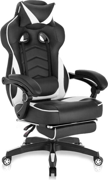 Sedia da gioco Premium – Ergonomica – Con poggiapiedi – Regolabile in altezza – Nero/Bianco – Sedia da gioco e da ufficio