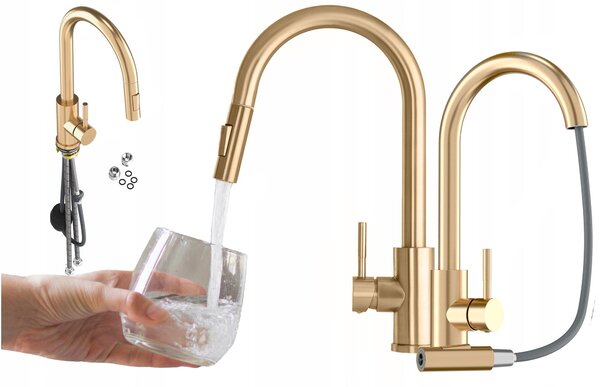Granitan | Miscelatore da cucina Loseto - Oro - Altezza 39 cm - Orientabile a 360° - Doccetta estraibile