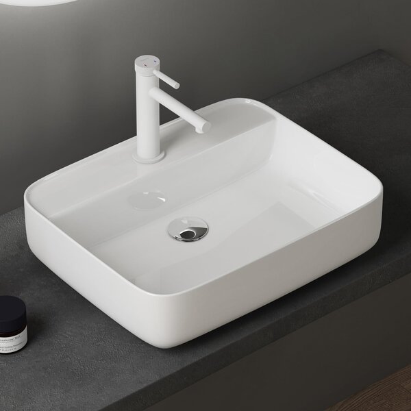 Doporro Lavabo da Appoggio 50x40x13,5cm, Lavandino Bagno Br¹ssel107 in Vetroceramica con Nano Rivestimenti inclusi, Bianco