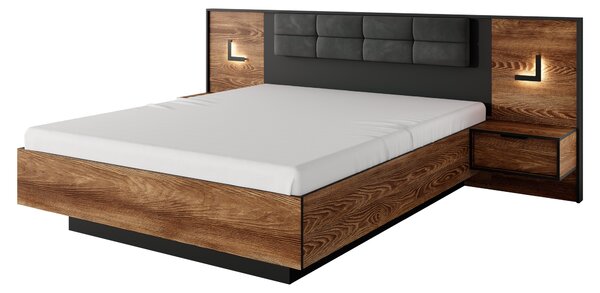 Letto 160x200 con comodini, castagno + antracite, 264,2 x 102 x 210 cm