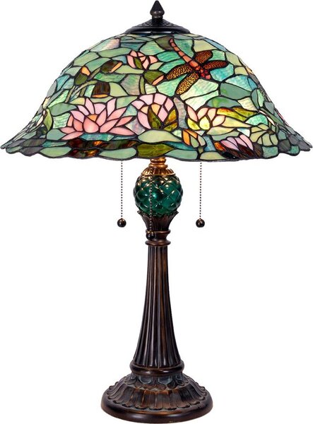 Clayre & Eef Lampada da tavolo Tiffany Ø 47x60 cm Verde Marrone Vetro Libellula