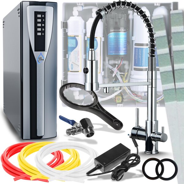 Rubinetto da cucina a 3 vie Ari, con collegamento filtro acqua, doppia uscita, beccuccio girevole 360, cromato