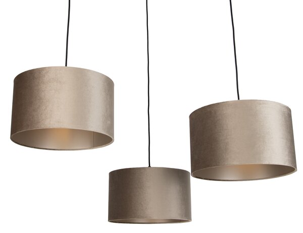 Lampada a sospensione nera con paralume tortora 35cm 3 luci - Cava