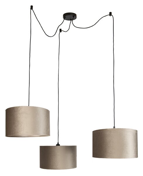 Lampada a sospensione nera con paralume tortora 35cm 3 luci - Cava
