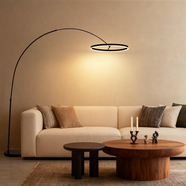 Lampada da terra ad arco di design nera con LED dimmerabile a 3 livelli - Anello