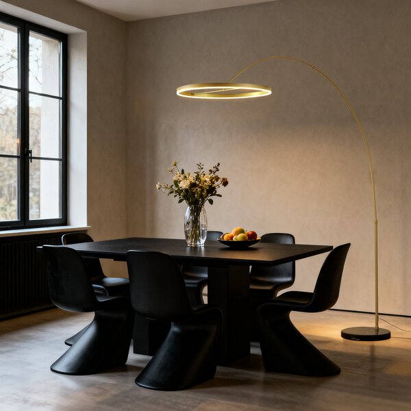 Lampada da terra ad arco di design oro con LED dimmerabile a 3 livelli - Anello