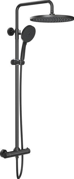 Sistema doccia Rainsworth con termostato, doccia a pioggia rotonda in ABS da 30 cm, soffione a 3 modalità di getto, set doccia 92-126 cm, nero