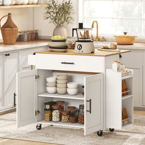 HOMCOM Isola da Cucina con Ruote, Piano Ribaltabile, Cassetto e Ripiano, 120x68x85 cm, Bianco | Aosom Italy