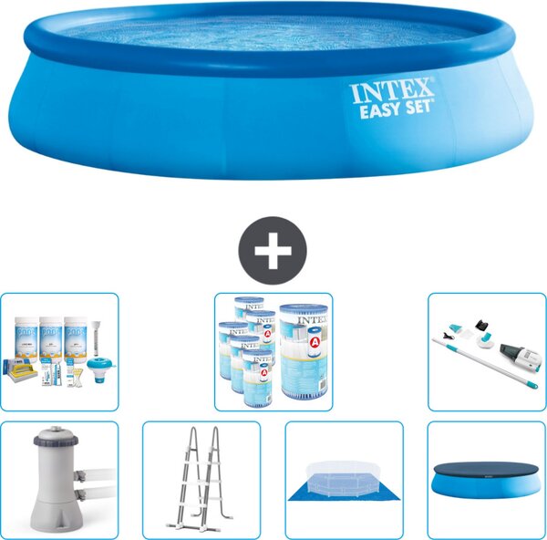 Piscina gonfiabile rotonda Easy Set di Intex - 457 x 107 cm - blu - inclusa pompa - scaletta - telo di fondo - confezione di manutenzione della copertura - filtro - aspirapolvere