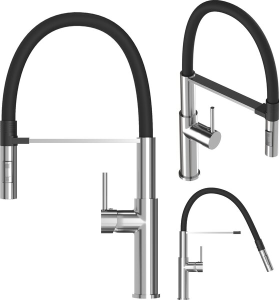 Granitan | Miscelatore da cucina Soria - Argento - Altezza 470 mm - Bocca flessibile - Doccetta estraibile