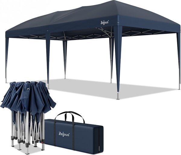 Gazebo pieghevole Zelsius 3 x 6 m, blu, gazebo pieghevole pop-up, tenda da giardino, tenda per feste con borsa