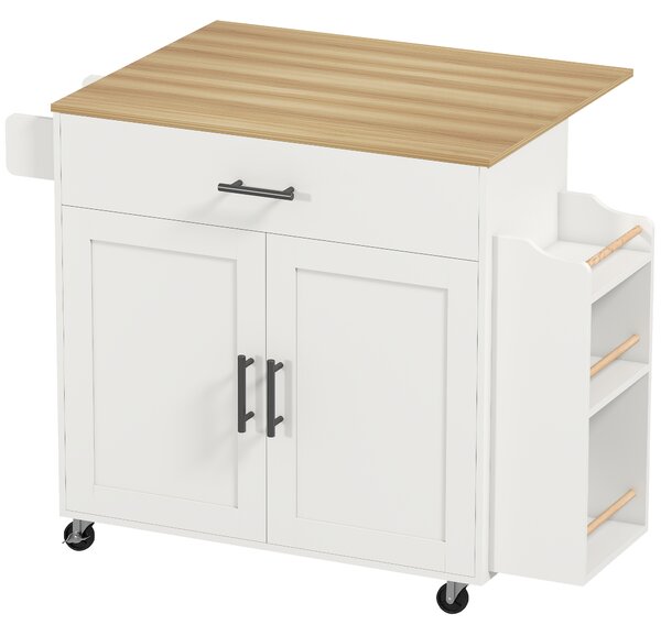 HOMCOM Isola da Cucina con Ruote, Piano Ribaltabile, Cassetto e Ripiano, 120x68x85 cm, Bianco | Aosom Italy