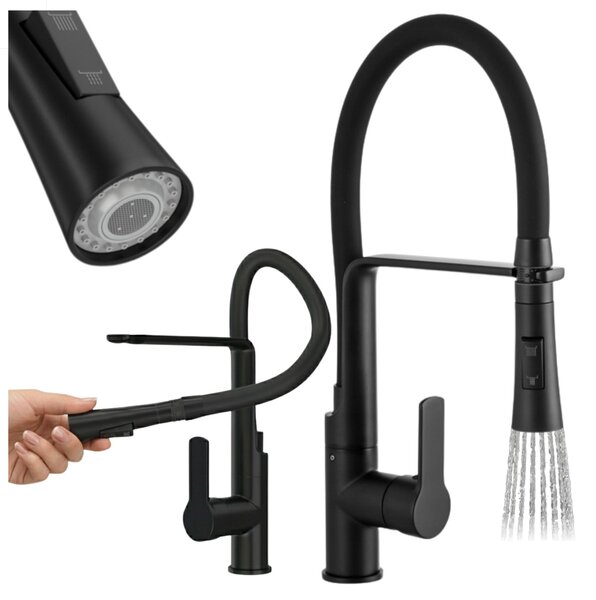 Granitan | Miscelatore da cucina Vegas - Nero - 43 cm - Bocca flessibile - Miscelatore da cucina estraibile