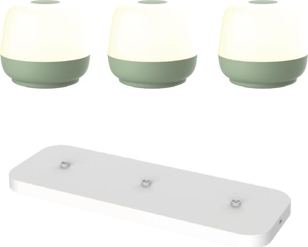 Lampada da tavolo Naxos - Set da 3 - Verde antico + base di ricarica bianca - H8 x Ø9