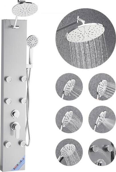 Sistema a torre con pannello doccia in acciaio inox - ugello e colonna massaggiante con soffione a pioggia da 124 cm - attrezzatura da bagno