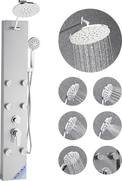 Sistema a torre con pannello doccia in acciaio inox - ugello e colonna massaggiante con soffione a pioggia da 124 cm - attrezzatura da bagno