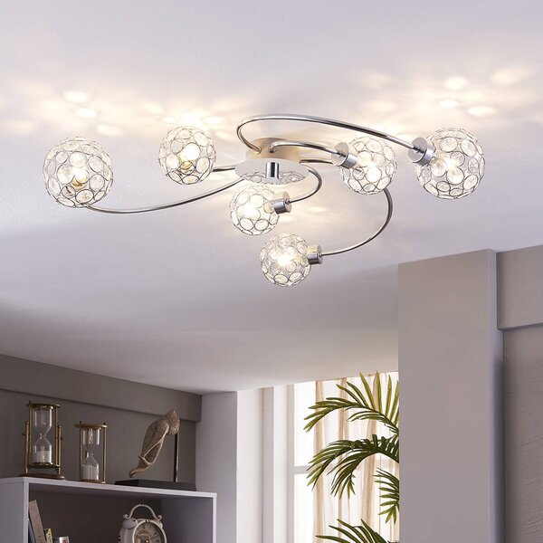 Plafoniera soffitto Tyron Lindby, dimmerabile, Cromo / Argento, Soggiorno / Sala da pranzo, Metallo, Moderno, Plafoniera