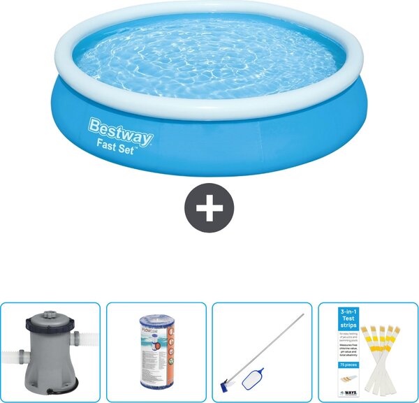 Piscina gonfiabile rotonda Bestway Fast-Set - 366 x 76 cm - blu - inclusa pompa - filtro - kit di pulizia - strisce reattive