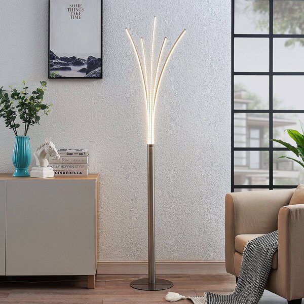 Lampada da terra a LED Boba Lindby, Alluminio / Grigio / Zincato, Soggiorno / Sala da pranzo, Alluminio, Moderno, Lampada LED da terra