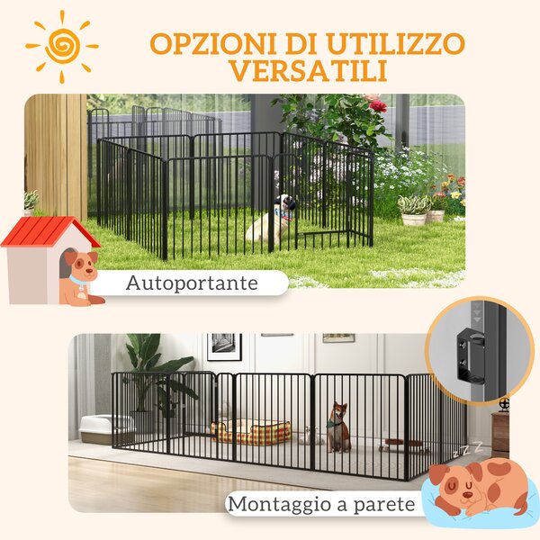 PawHut Box per Cani Recinto 8 Pannelli Modulabile 164x164x80 cm, Nero | Aosom Italy