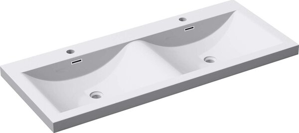Doporro Lavabo da Incasso 120 cm Doppia Vasca in Marmoresina Bianco Lucido, Lavabo Bagno Integrale Soprapiano con 2 Fori Rubinetto e Troppopieno Colossum03