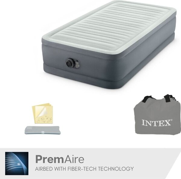 Materasso ad aria - Intex PremAire I - 1 persona - 99x191x46 cm (LxLxA) - Grigio - Con pompa a motore incorporata